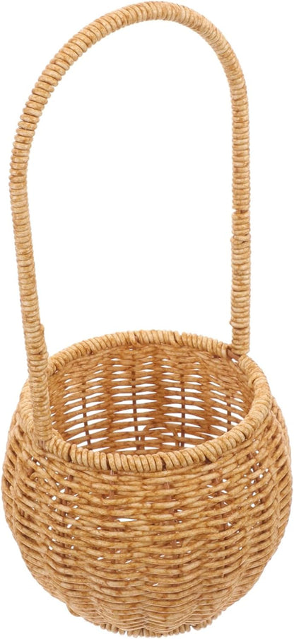 Rustic Style Plastic Rattan Storage Basket with Handle, Wear Resistant and Convenient to Carry, Unique Shape Fruit and Egg Storage Basket for Birthday or Shower