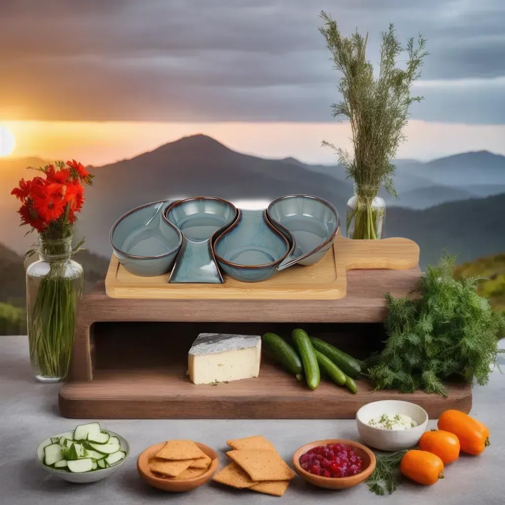 4-pc Porcelain Serveware for Chip Dip,Topping serving, Appetizer serving, Condiment Serving Tray, Serving Trays for Party, Party Hosting Essentials