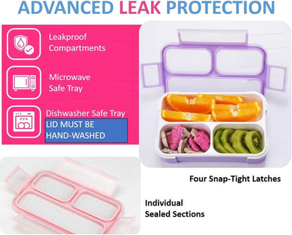 Small Snack Containers for Kids Toddlers - 3 Compartments (Set of 2) - Leak-Proof Reusable Boxes with Lids - BPA-Free Plastic Mini Bento Lunch Box - Holds 2 Cups Capacity (Pastel Blue+Teal Sparkle)