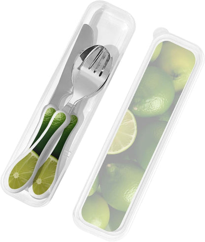 3-Piece Kids Silverware Set With Storage Case, Stainless Steel Reusable Children Safe Knife Spoon Fork Set Blue Active Girl Running Sunset Children Flatware Set For Kids Lunch Box - Colors A