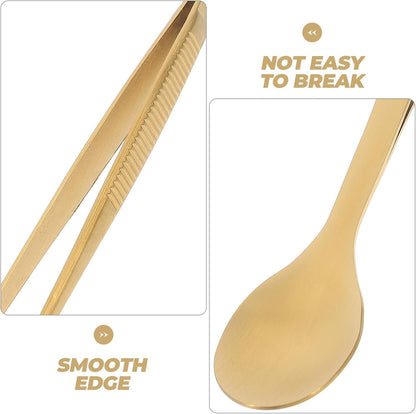 Multi-Functional Kitchen Utensil 2-in-1 Tasting Spoon and Chef Tweezers 6.81 Inch Stainless Steel Culinary Tool for Cooking Sampling Serving and Grilling