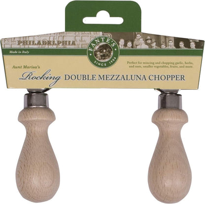 Fantes Mezzaluna Rocking Chopper, Stainless Steel Blade with Beechwood Handles, 9.5-Inch Blade, The Italian Market Original since 1906