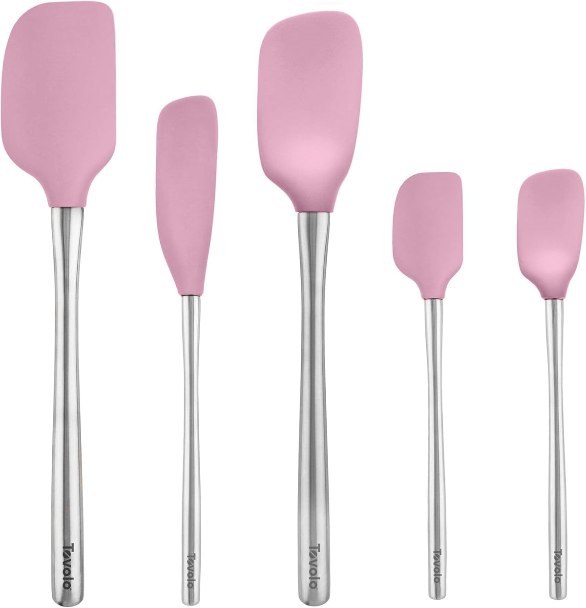 Tovolo Flex Core 5 Piece Silicone Spatula Set Heat Resistant All Silicone Utensils Include Non Stick Spatula Spoonula Jar Scraper, Dishwasher Safe BPA Free Spatulas for Baking Mixing, White