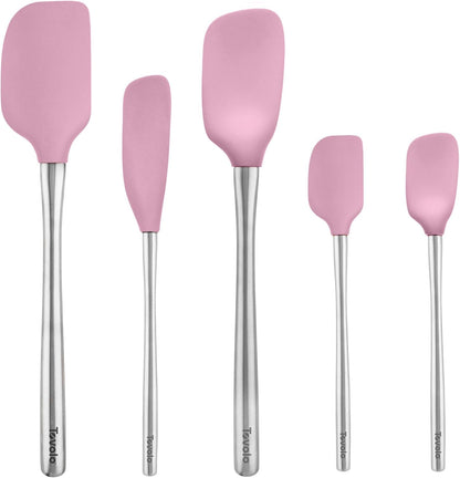 Tovolo Flex Core 5 Piece Silicone Spatula Set Heat Resistant All Silicone Utensils Include Non Stick Spatula Spoonula Jar Scraper, Dishwasher Safe BPA Free Spatulas for Baking Mixing, White