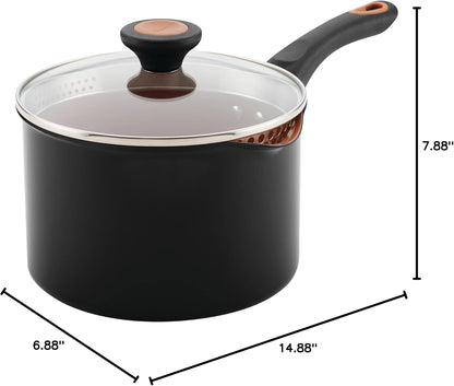 Farberware Glide Copper Ceramic Nonstick Straining Sauce Pan, 3-Quart