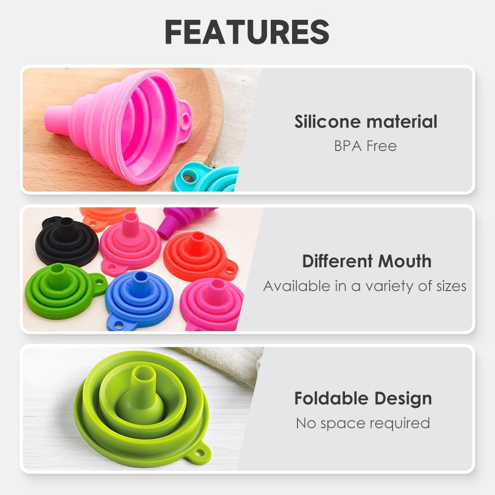 3 Size Kitchen Funnel Set, 2026 Upgraded Funnels for Kitchen Use Filling Bottles, Food Grade Silicone Collapsible Funnels for Filling Small Bottle Kitchen Gadgets