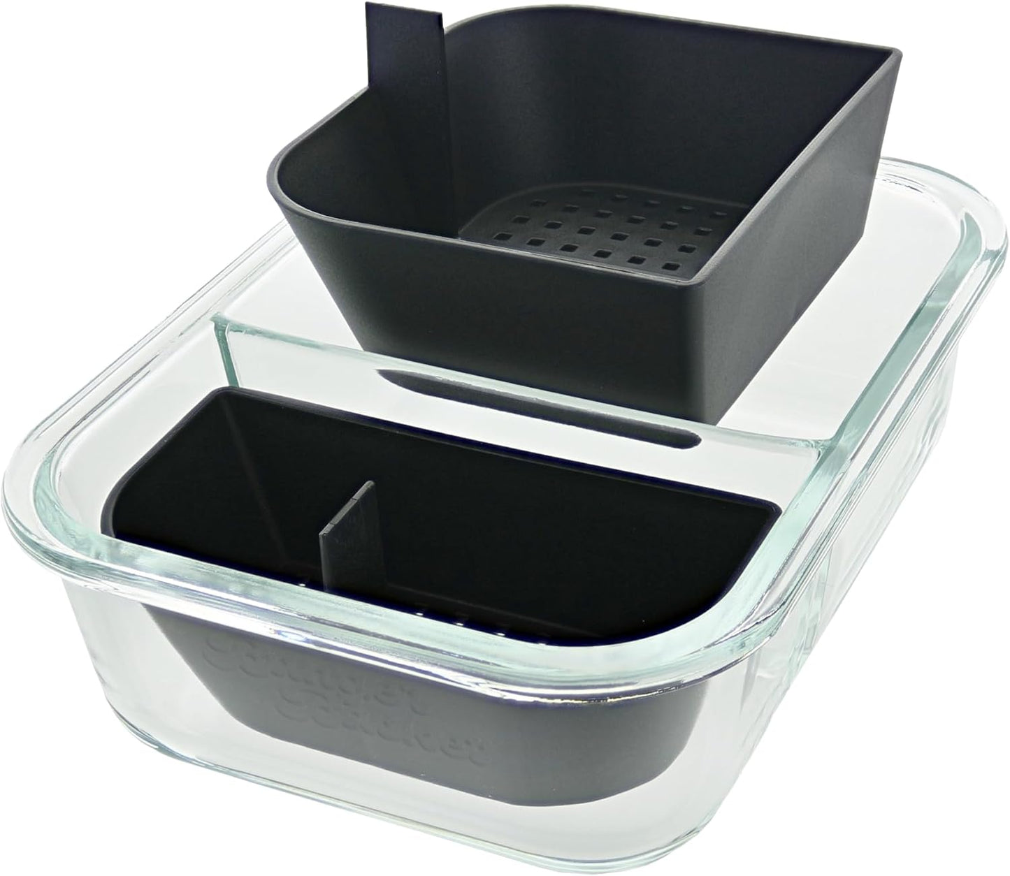 Two Compartment Borosilicate Glass Container Cleaning Tool with Sealable Lid (Full Melt Sand)