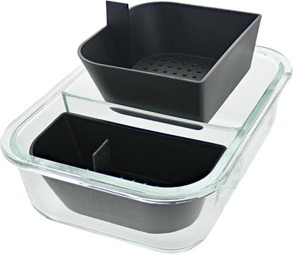 Two Compartment Borosilicate Glass Container Cleaning Tool with Sealable Lid (Full Melt Sand)