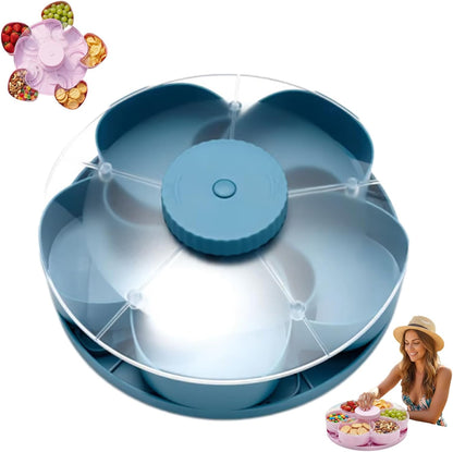 2026 New Divided Spin And Snack Serving Tray, Rotating Snack Box Container With Lid, Multi-Compartment Food Organizer Design, 5-Compartment Rotating Party Platter For Fruit, Nuts (blue)