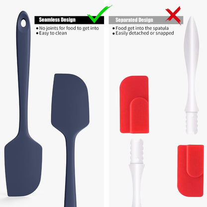 2-Piece Silicone Scraper & Spoon Spatulas: Doosu 600°F Heat Resistant Food Grade BPA Free Rubber Baking Flat Spatula Kitchen Cooking Spoonula for Mixing Scraping Folding Stirring Serving (Aqua Sky)