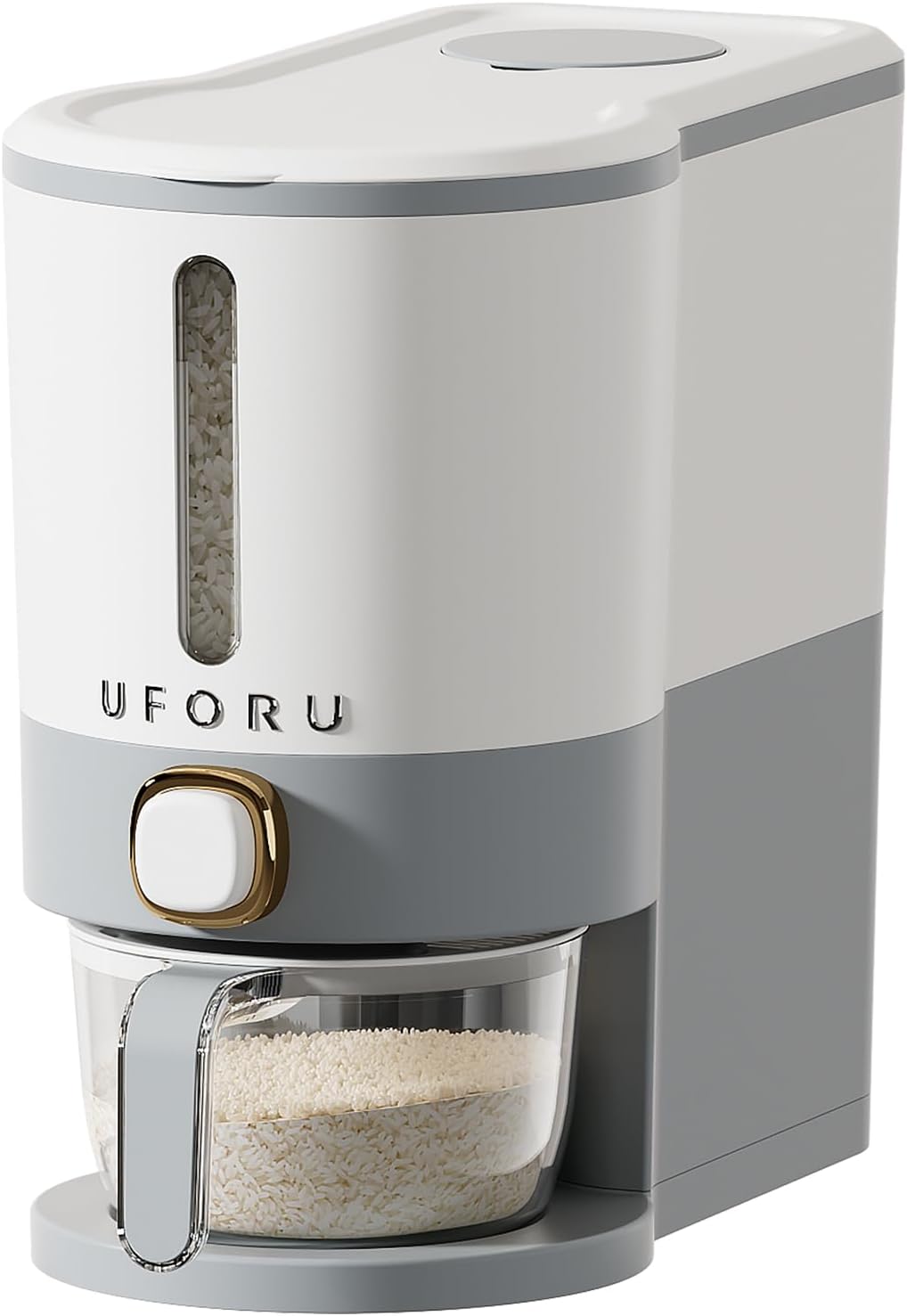 UFORU Rice Dispenser, Rice Storage Container with Measuring Cup for Kitchen Pantry Household, Dry Food Storage Containers Airtight, Sealed Moisture Proof (White 13Lbs)