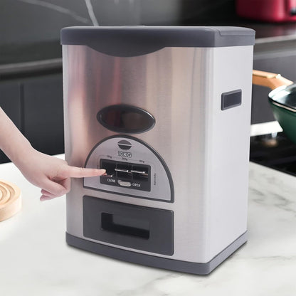 Auto Rice Dispenser Container, Stainless Steel Rice Dispenser, 15kg/33lb Large Capacity Automatic Rice Storage Container Kitchen Rice Dispenser Countertop, Silver