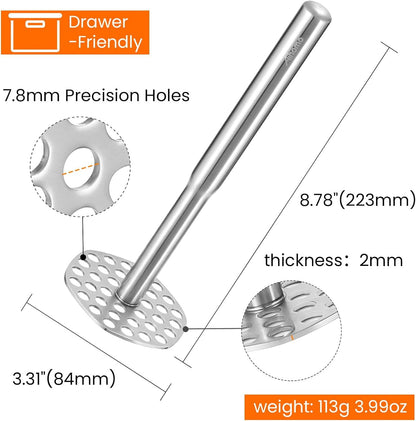316L Stainless Steel Potato Masher, Dishwasher Safe, Bean Masher