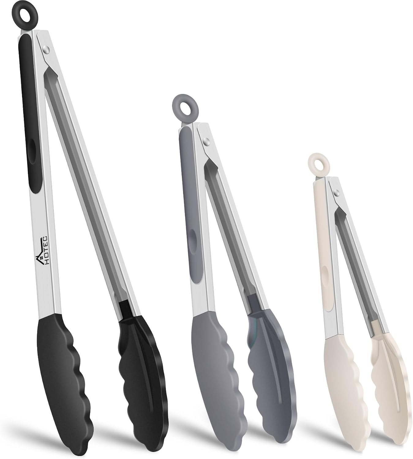 HOTEC Premium Stainless Steel Locking Kitchen Tongs with Silicon Tips, Set of 2-9" and 12"
