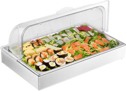 VEVOR Chilled Condiment Server Caddy, 5 Compartment Ice Cooled Serving Container, Plastic Fruit Garnish Tray Platter with Lid, for Taco Salad Bar Accessories, Party Home Restaurant Supplies