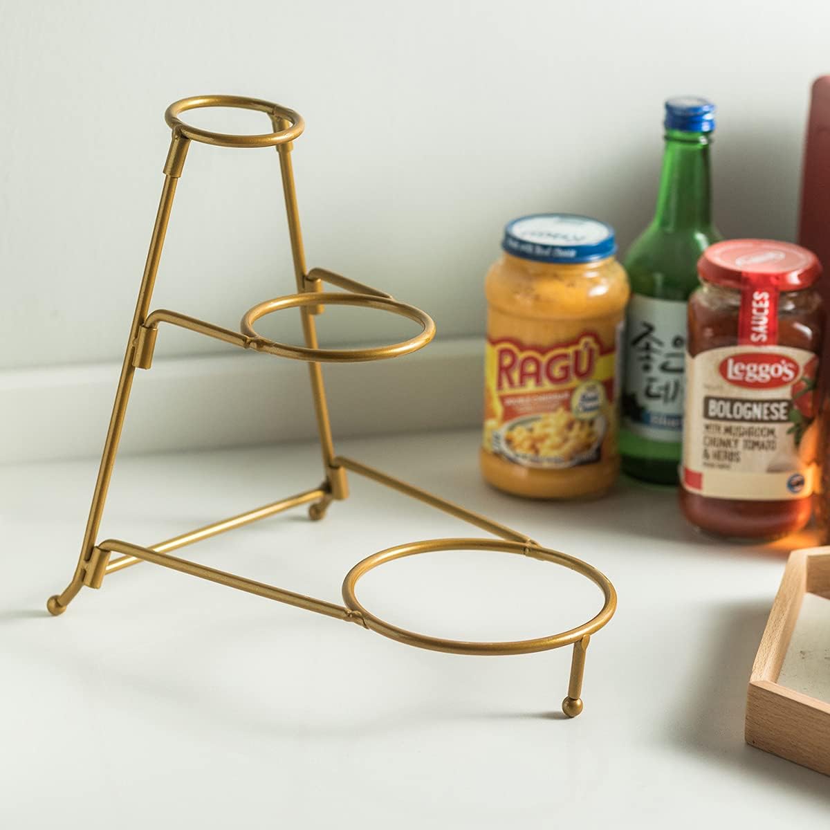 YHOSSEUN 3 Tier Serving Stand Oval Serving Bowl with Metal Rack, Tied Serving Bowls Food Display Dessert Appetizer, Chip and Dip Serving Bowl Set for Parties, Gold-45oz / 17.5oz / 7oz