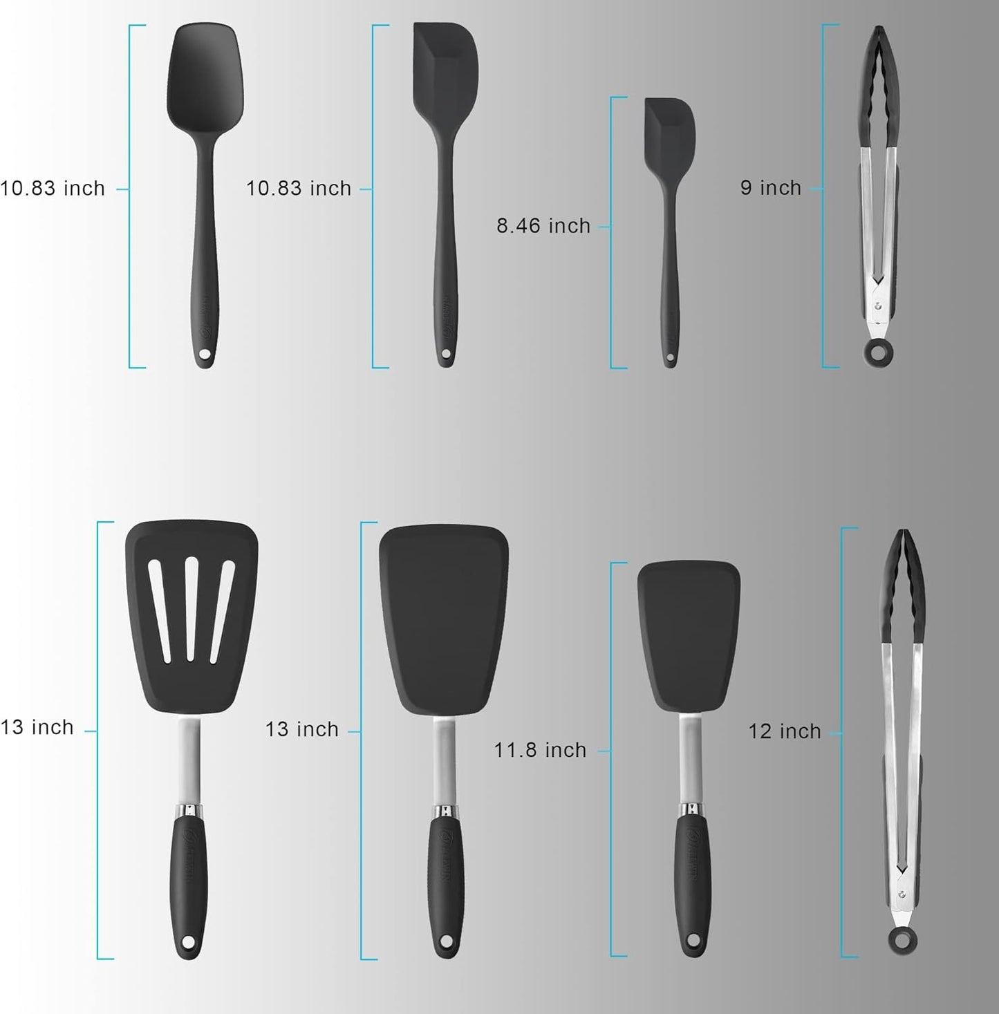 Silicone Spatula 3-piece Set, Ergonomic Handle High Heat-Resistant Spatulas, Non-stick Rubber Spatulas with Stainless Steel Core, Black