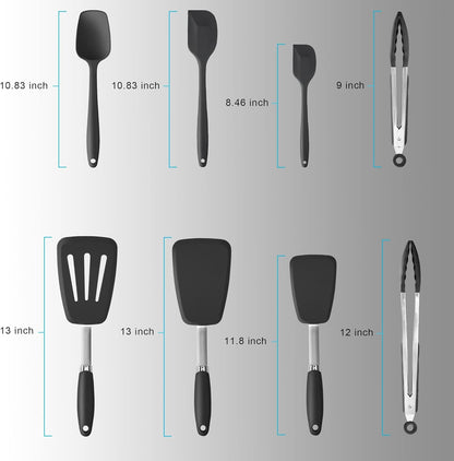 Silicone Spatula 3-piece Set, Ergonomic Handle High Heat-Resistant Spatulas, Non-stick Rubber Spatulas with Stainless Steel Core, Black