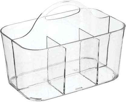 mDesign Plastic Cutlery Storage Organizer Caddy Bin Tote with Handle - Kitchen Cabinet Divided Pantry Basket for Forks, Knives, Spoons, Napkins, Indoor/Outdoor Use, Lumiere Collection, 2 Pack - Clear