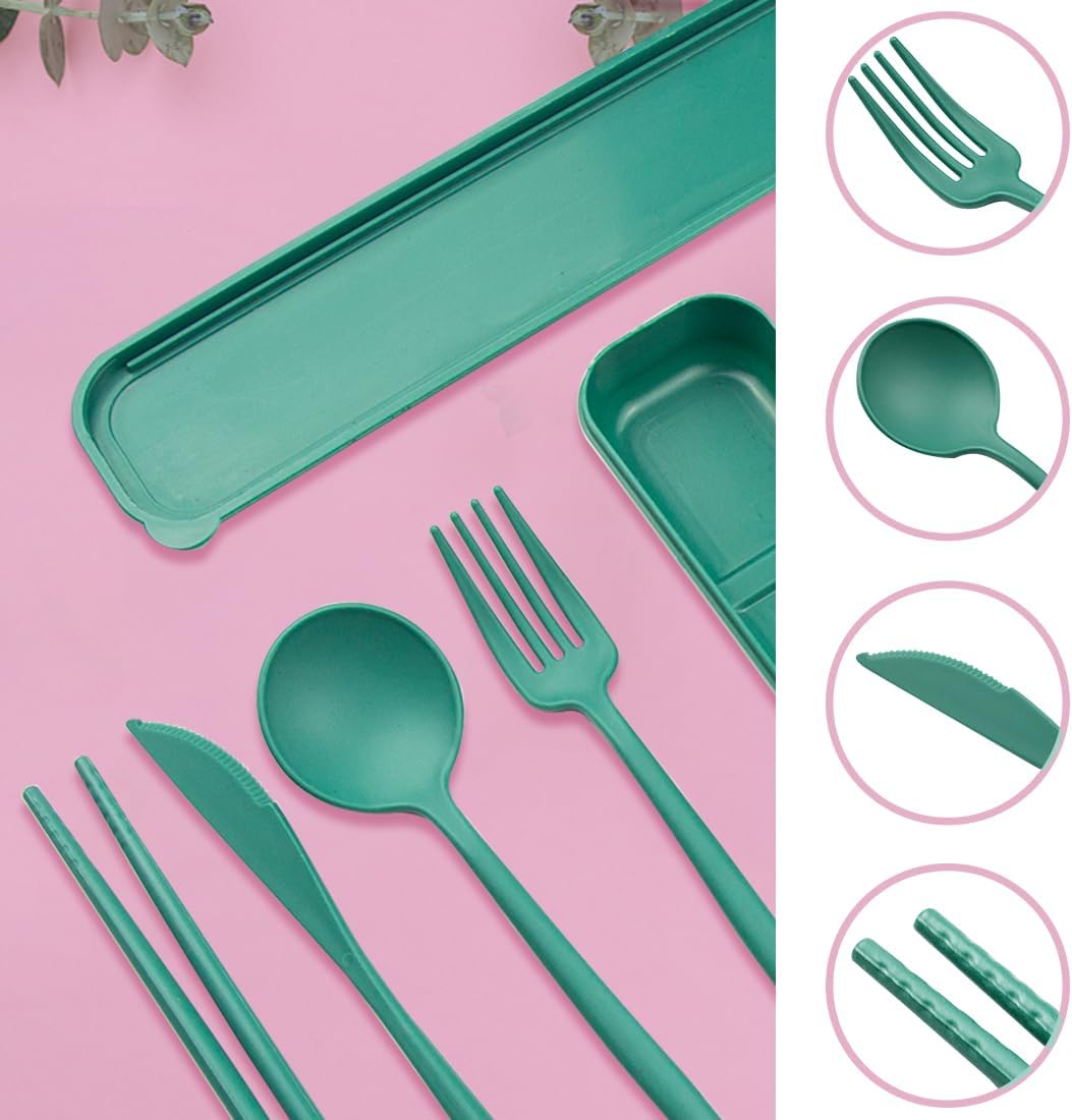 ELANE 4 Sets Reusable Travel Utensils Set with Case,Camping Cutlery Set Reusable Cutlery Set with Case,Utensil Sets for Lunch Picnic Daily Use Outdoor