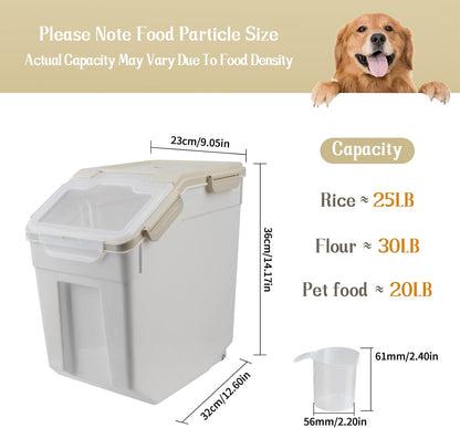 Large Flour Storage Container Bin 25lb, 2Pack Airtight Rice Storage Containers with Wheels Seal Locking Lid, BPA Free with Measuring Cup&Scoop for Flour, Rice, Grain(Green)