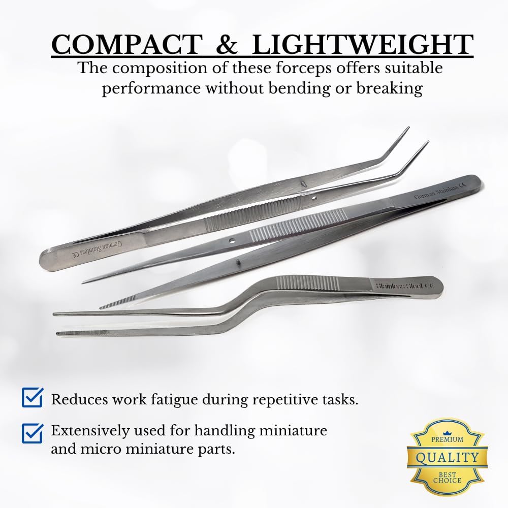 Food Plating Tweezers Culinary Kitchen Tongs Straight + Angled Tips 6" Long for Cookie Cake Decorating/Baking/Cooking Made of Stainless Steel with Fine Serrations Kitchen Utensils