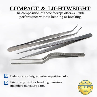 Food Plating Tweezers Culinary Kitchen Tongs Straight + Angled Tips 6" Long for Cookie Cake Decorating/Baking/Cooking Made of Stainless Steel with Fine Serrations Kitchen Utensils