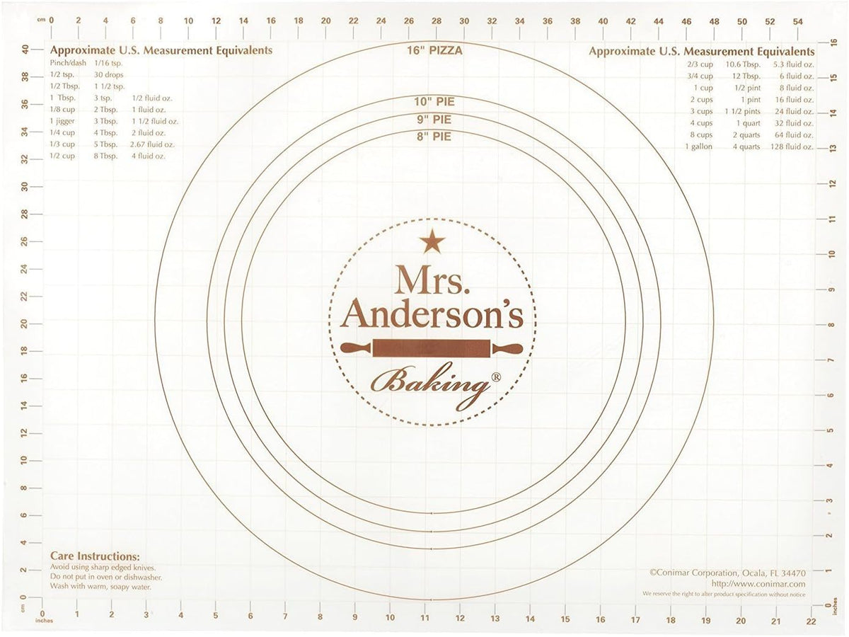 Mrs. Anderson’s Baking Non-Stick Pastry Cloth Frame and Rolling Pin Cover Set, Collapsible with Printed Measurement Guides, 20-Inches x 20-Inches