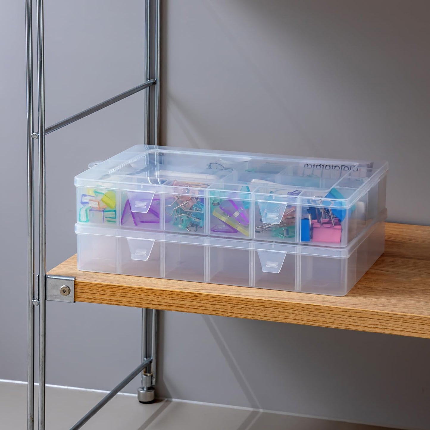 Vidifor 24-Grid Large Plastic Storage Box with Removable Dividers, Multi-compartment Organizer for Home, Office, Crafts, or School Supplies (1, Large)