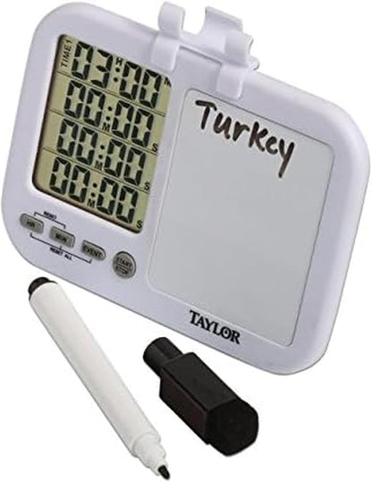Taylor Four-Event Digital Kitchen Timer with Dry Erase Whiteboard