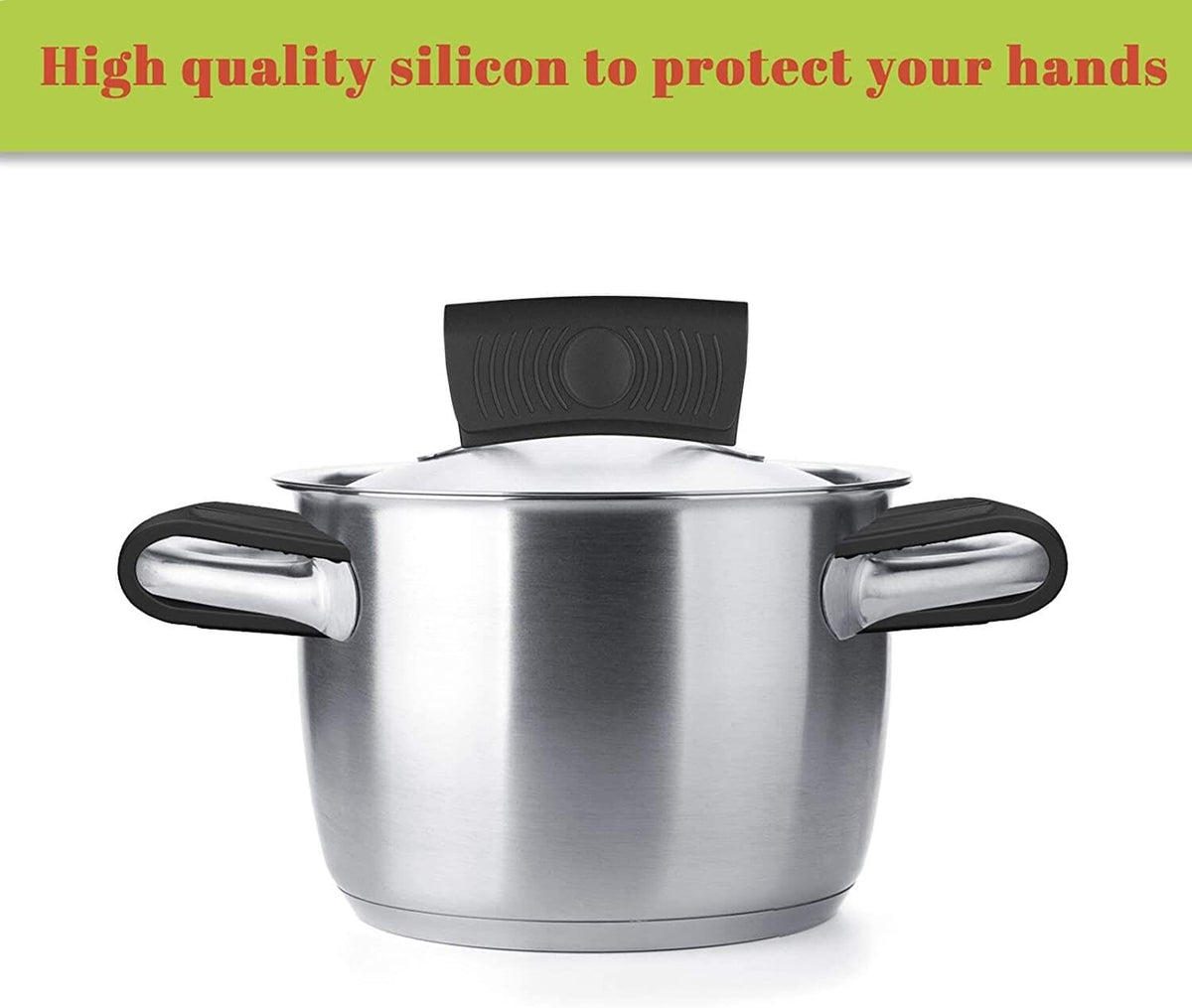 4 Pack Silicone Hot Skillet Handle Holder and Pot Holders Cover Sleeve, Heat Resistant Cast Iron Potholder Protectors Grip, Anti-Spill Non-Slip Cookware Handles for Pans,Oven (Black)