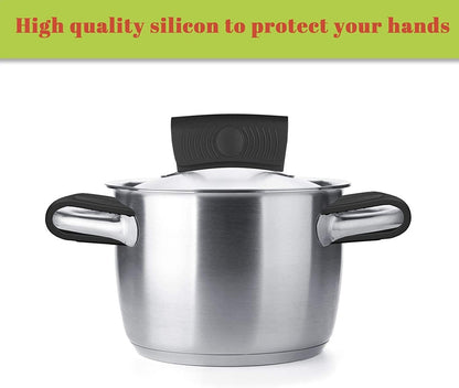 4 Pack Silicone Hot Skillet Handle Holder and Pot Holders Cover Sleeve, Heat Resistant Cast Iron Potholder Protectors Grip, Anti-Spill Non-Slip Cookware Handles for Pans,Oven (Black)
