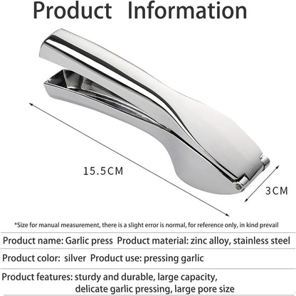 Heavy Duty Garlic Press, Zinc Alloy Garlic Crusher & Mincer, Stainless Steel Dishwasher Safe Easy Squeeze Garlic Twister Mincer with Peeler & Cleaning Brush, Kitchen Gadgets for Garlic, Ginger, Spices