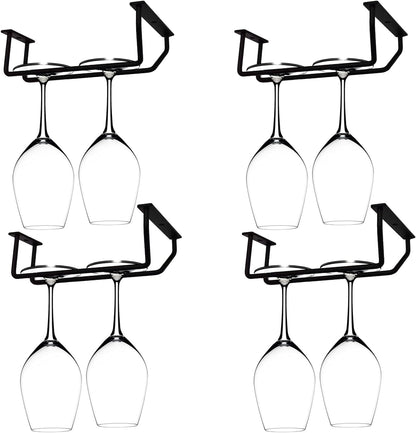 14-Inch Gold Wine Glass Rack, Under Cabinet Wine Glass Holder Stainless Steel Stemware Rack - Hanging Stemware Holder for Cabinet Kitchen Bar, Set of 2
