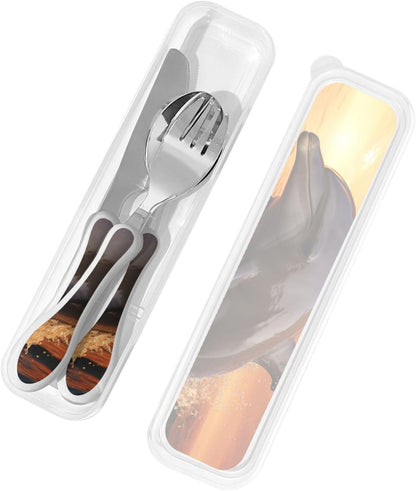 3-Piece Kids Silverware Set With Storage Case, Stainless Steel Reusable Children Safe Knife Spoon Fork Set Black And White Grid Children Flatware Set For Kids Lunch Box