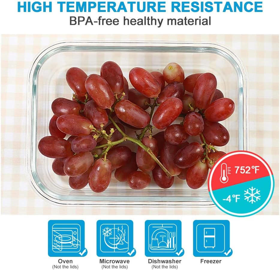 DAS TRUST 5 Pack 36oz Bento Box Glass Meal Prep Container 3 Compartment Glass Food Storage Containers with Lids Meal Prep Bowls Lunch Box Lunch Container for Oven