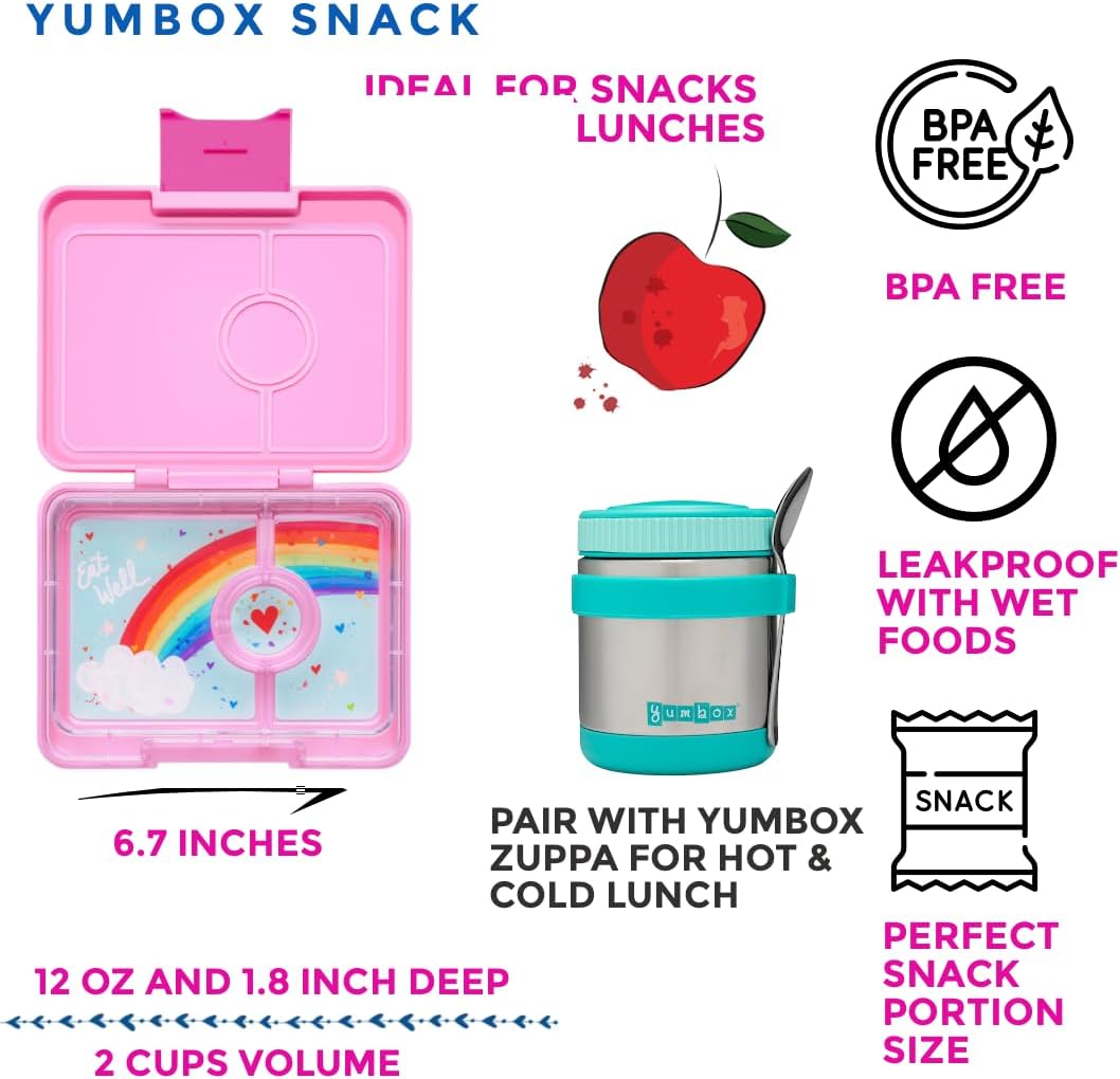 Yumbox Snack Box, 3 Compartments, Leakproof, Glitter Blue | Built-In Dip Well | Removable Compartment Tray | Easy-Open Single Latch | Lightweight & Compact | Perfect for Snacks & Sides