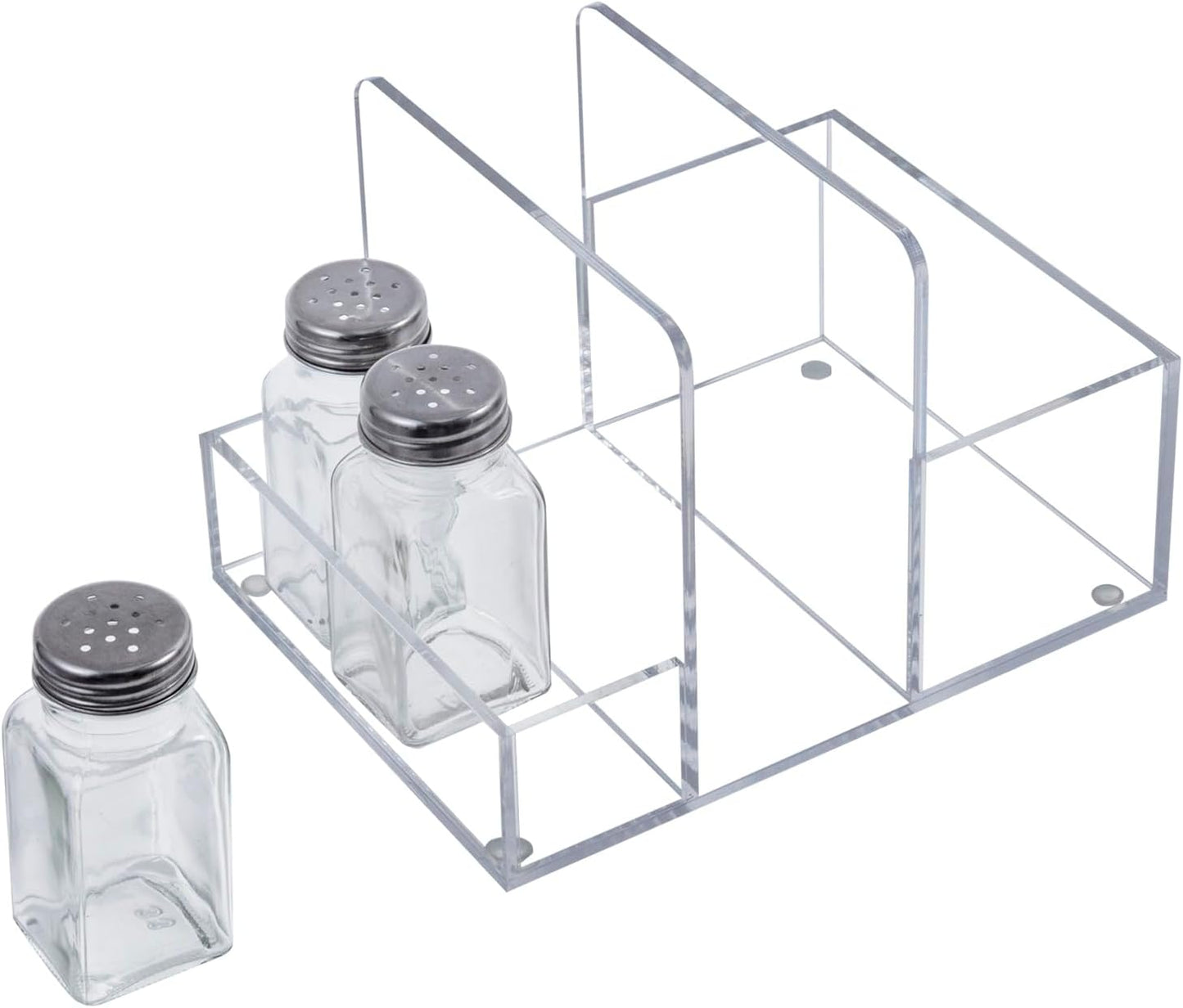 MyGift 2-in-1 Acrylic Napkin Holder with Salt and Pepper Shakers, Metal Vintage Scrollwork Dinner Table Paper Towel Condiment Holder with Rustic Solid Wood Base (Premium Clear Acrylic)