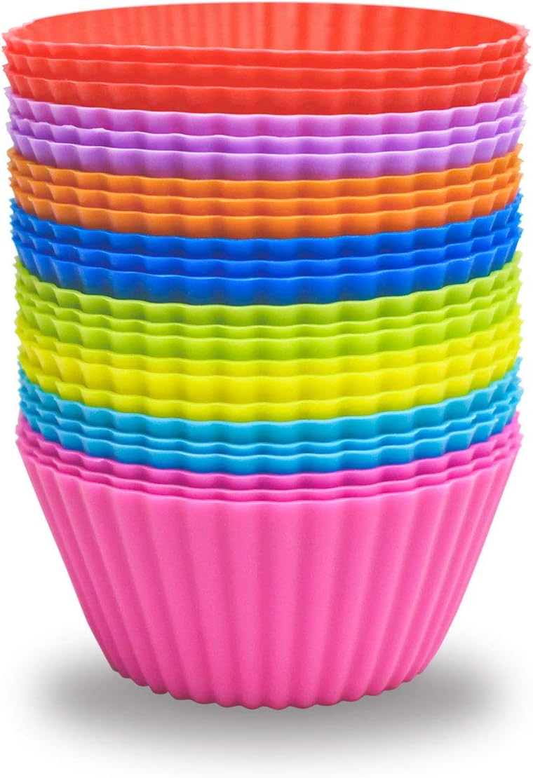 24 Pack Silicone Baking Cups Reusable Muffin Liners Non-Stick Cup Cake Molds Set Cupcake Silicone Liner Standard Size Silicone Cupcake Holder Silicon Cups for Baking Bpa Free (4 Colors)