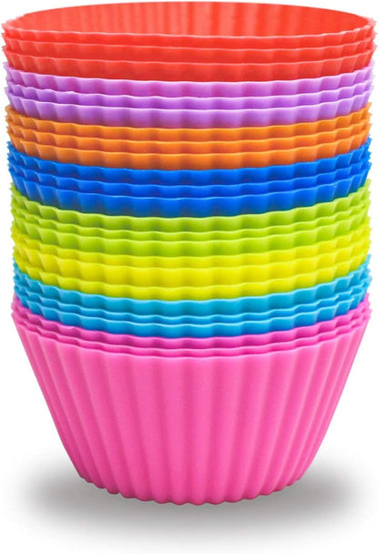 24 Pack Silicone Baking Cups Reusable Muffin Liners Non-Stick Cup Cake Molds Set Cupcake Silicone Liner Standard Size Silicone Cupcake Holder Silicon Cups for Baking Bpa Free (4 Colors)