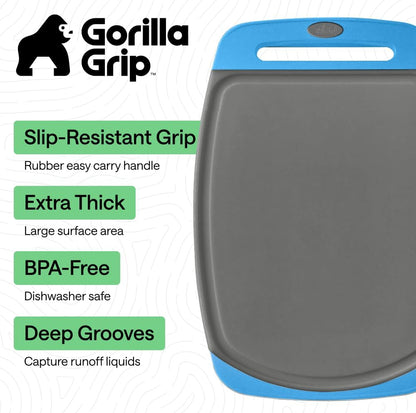 GORILLA GRIP BPA-Free Reversible Kitchen Cutting Board Set of 3, US Designed, Nonporous, Juice Grooves Catch Liquid, Slip Resistant Border, Dishwasher Safe, Durable Large Food Chopping Boards, Black
