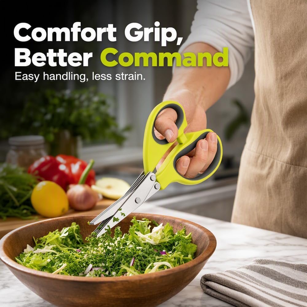 Herb Scissors, 5 Blade Kitchen Scissors with Cleaning Comb