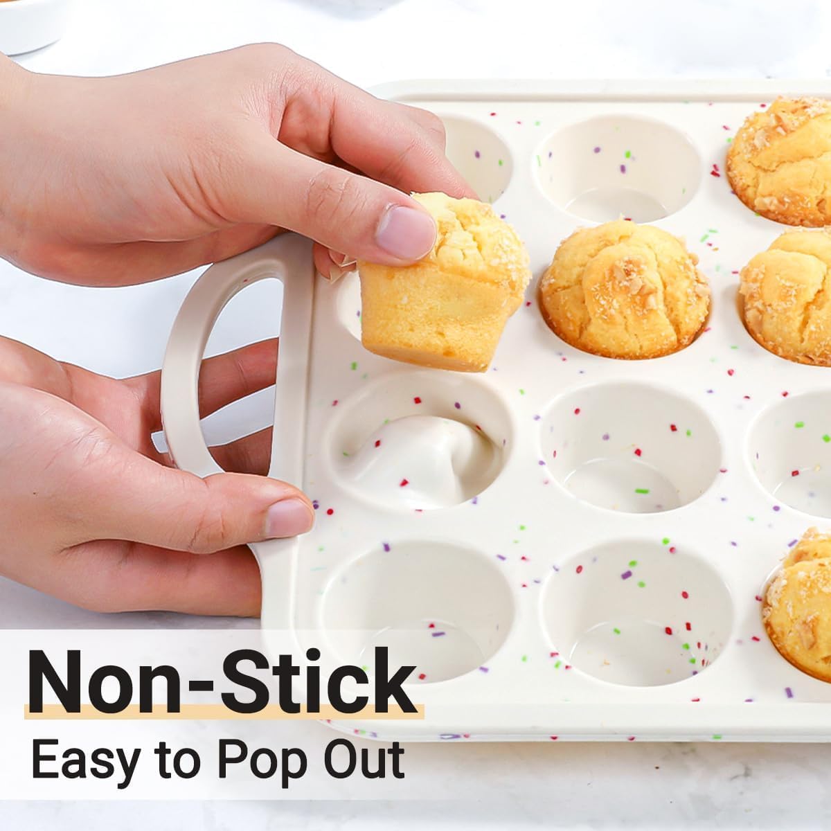 Silicone Muffin Pans for Baking, Metal Reinforced Frame 12 Cups Regular Size Silicone Cupcake Pan Nonstick Muffin Tin for Baking Muffin, Cupcake, Frittatas,BPA Free, Silicone Molds Dishwasher Safe