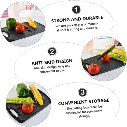 SEWACC 3pcs Anti-skid Plastic Cutting Board Mats Set Double-sided Marble Pattern Thicker Chopping Boards for Meat and Vegetables Non-slip Black Plastic Cutting for Home Kitchen Use