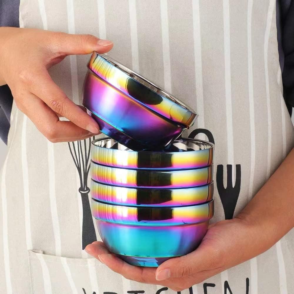 Stainless Steel Bowl Set: 500 ml Cereal Bowl, Set of 10 with Gift Box Included. Double Walled Insulated & Dishwasher Safe, Durable Deep Soup Bowl, Suitable for Home Kitchen & Child (Silver)