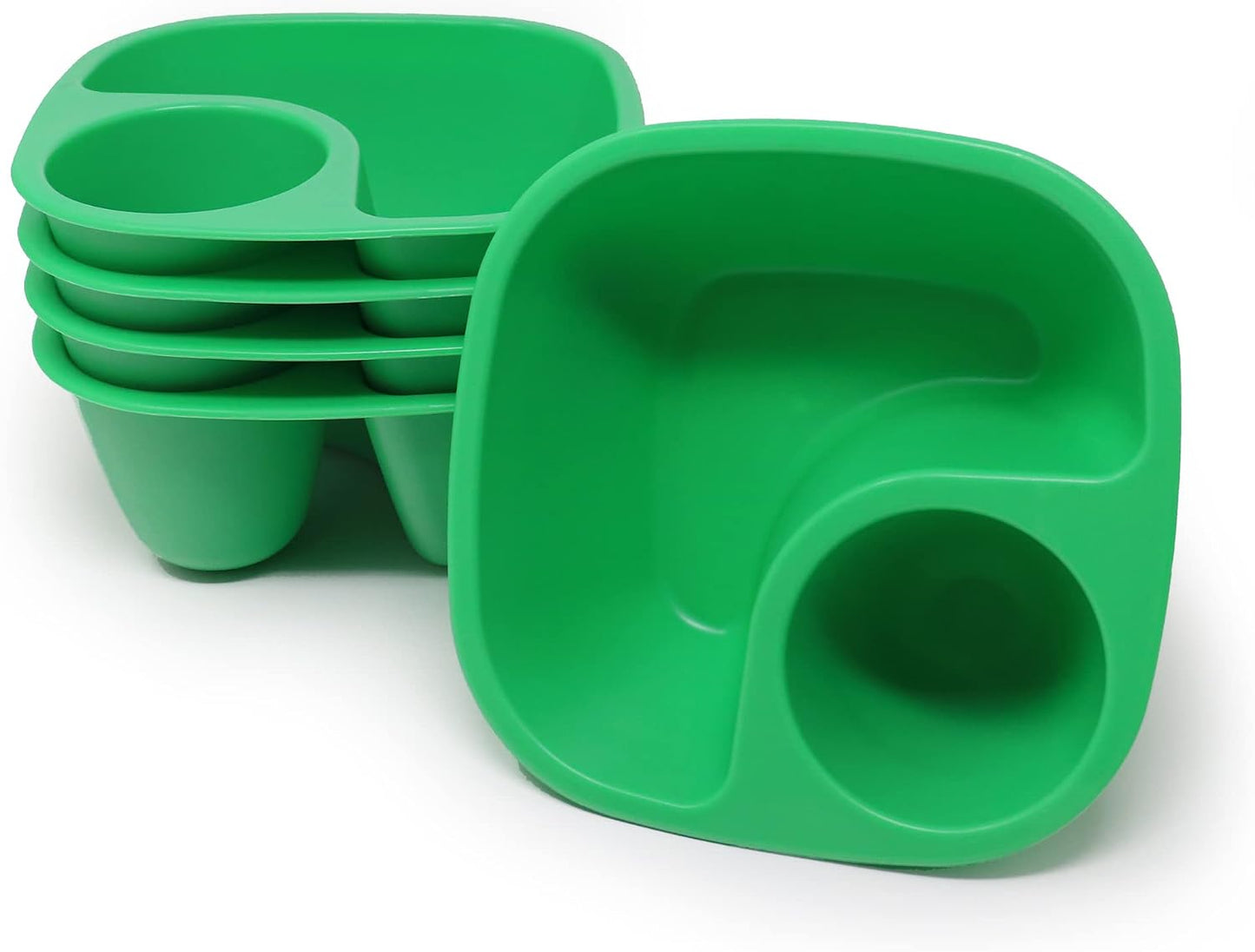 Rolling Sands Reusable Snack and Dip Bowls, 5 Pack, USA Made, Dishwasher and Microwave Safe Personal Size Plastic Divider Bowls, BPA-Free, Two Compartments to Hold Dips, Snacks and Treats