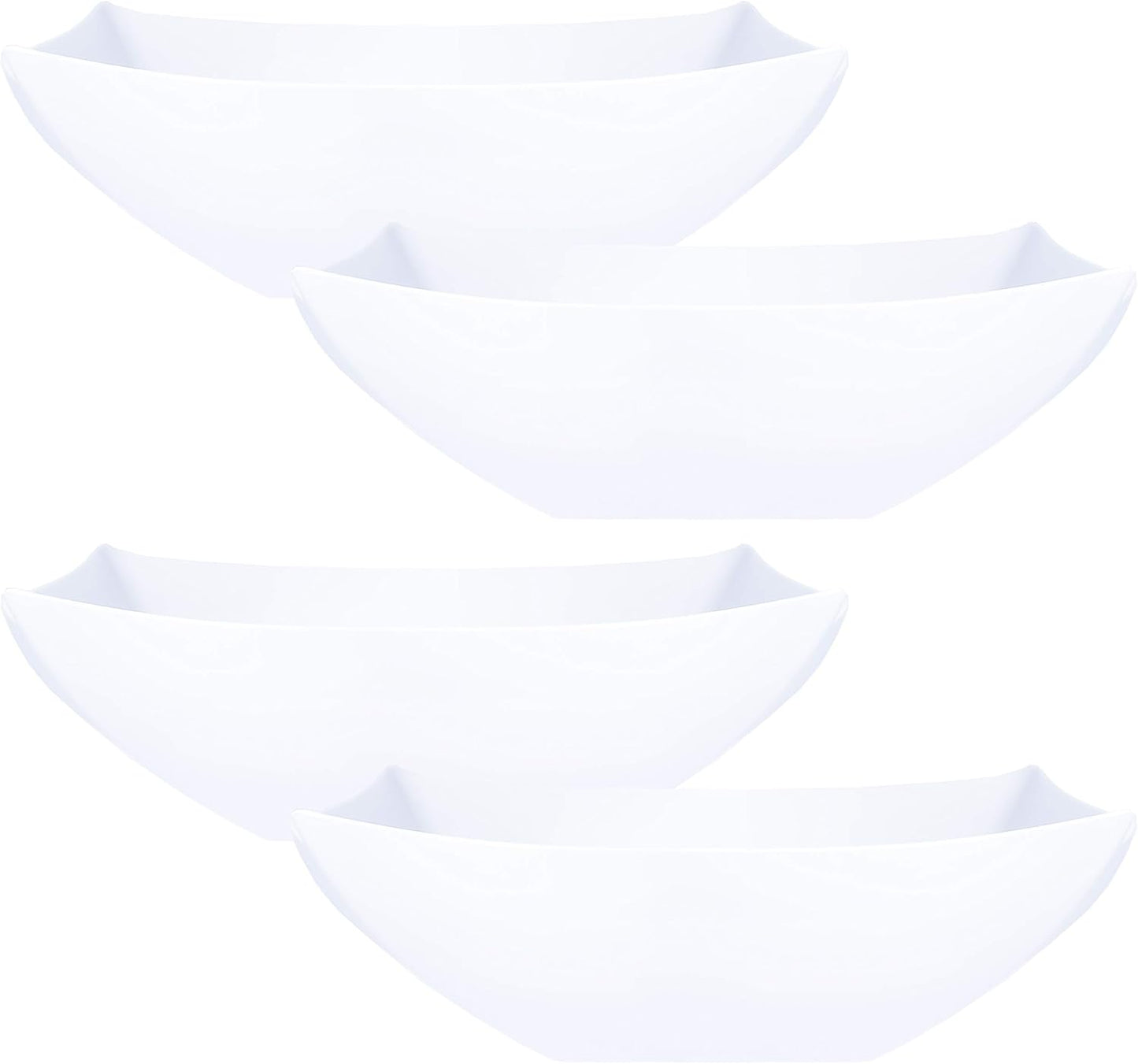 PLASTICPRO Disposable Square Serving Bowls, Party Snack or Salad Bowl, Plastic Clear or White Pack of 4 (16 OUNCE, White)