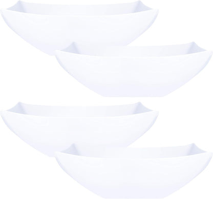 PLASTICPRO Disposable Square Serving Bowls, Party Snack or Salad Bowl, Plastic Clear or White Pack of 4 (16 OUNCE, White)