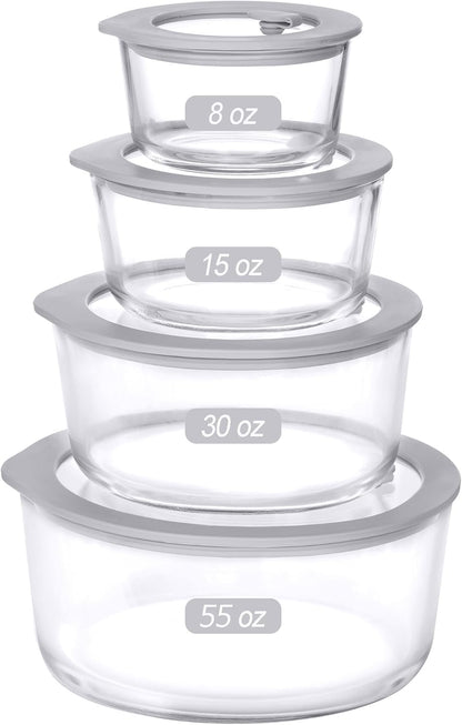 Glass Food Containers with Glass Lid, Microwave Safe Food Storage Container Set, 4 Pack of 35oz, Large Size Airtight Storage Set with Leak Proof Lids, Meal Prep Containers