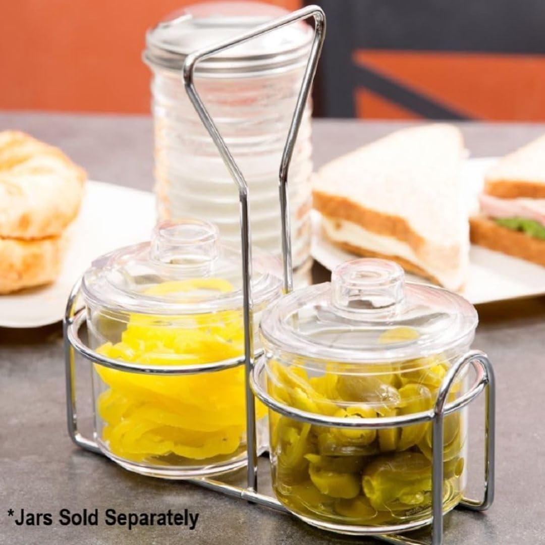Soro Essentials- 2 Holes Metal Condiment Jar Holder with 3" Diameter Hole Size Set of 2- Condiment Rack Holder Table Caddy Tabletop Seasoning Spice Organizer for Home and Restaurant